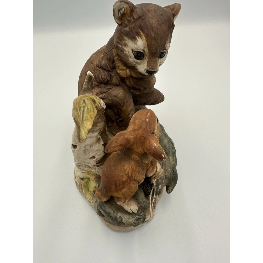 Vintage‎ UCAGCO Japan Bear & Rabbit Figurine Ceramic Animal Woodland Scene 6
